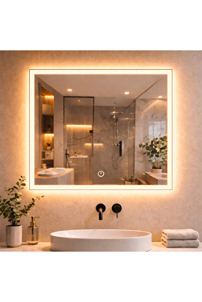 GLOWVİA Mirror Kumlamalı Dokunmatik ve LED Işıklı Kare Ayna/GÜN IŞIĞI