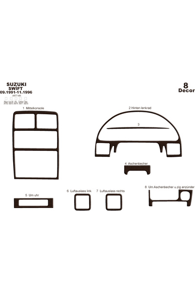Marscockpitdesign غطاء كونسول توربيدو لسيارة سوزوكي سويفت 1991-1996 8 قطع