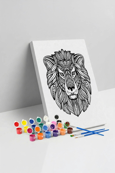 Tabdiko Aslan Desenli Mandala Tuval Boyama Seti 40x50 cm