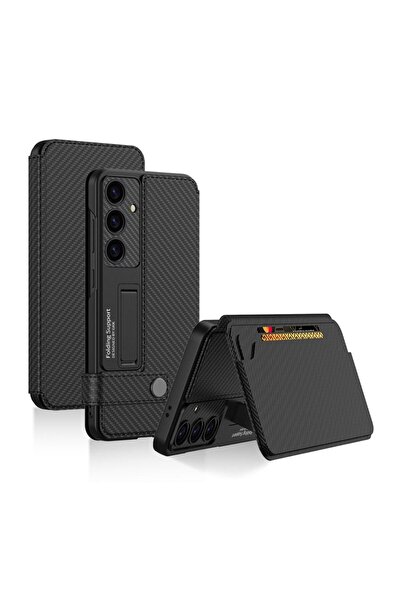 GKK Full Coverage Θήκη Πορτοφόλι με Στήριγμα Carbon Fiber Texture (Samsung Ga...