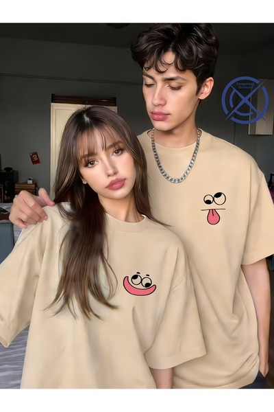 Ciel Lune Lover Combination T-Shirt Set of 2 Unisex Minimal Face Printed Coup...