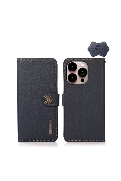 KHAZNEH Custer Leather Θήκη Πορτοφόλι Midnight Blue (Apple iPhone 14 Pro Max)