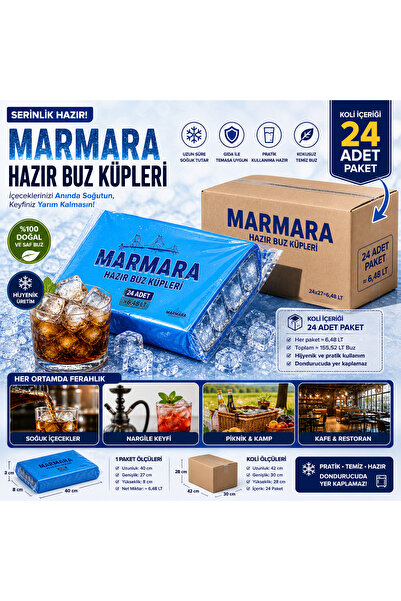 Marmara Hazır Buz Küpleri 24 Paket (1 Koli) – 6,48 LT x 24 – Toplu Buz – Narg...