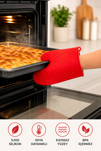 evolis kitchen 1 Piece Silicone Heat Resistant Fireproof Non-Stick Oven Glove Red