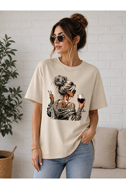 EYAX MODA Just Breather Women's Printed Oversize T-Shirt