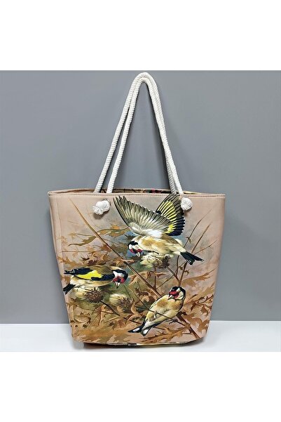 Generic Brand Cosmotex Bird Patterned (191106) Beach Bag-Brown