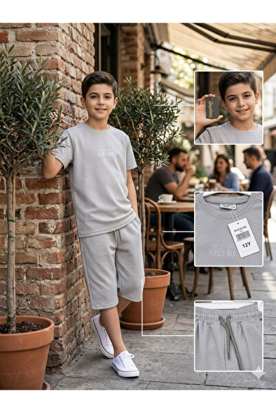 HAYALİM Kids Erkek Çocuk Gofre Kumaş Nakış Detaylı T-shirt ve Şort Takımı