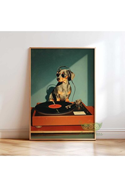 NinaStore DJ Köpek Vinil Plak Duvar Sanatı - Retro Pikap Müzik Posteri - Kula...