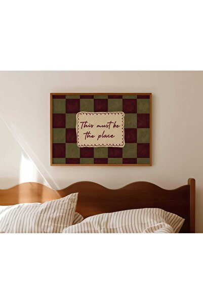 NinaStore Burası Olmalı Haki Bordo Alıntı Baskılı Duvar Sanatı - Yatak Üstü Y...