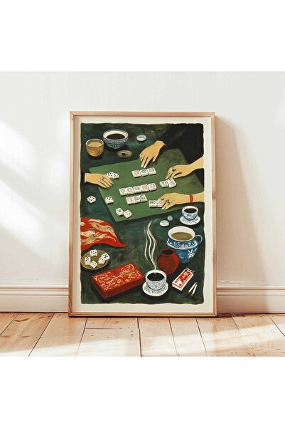 NinaStore Mahjong Duvar Sanatı Baskısı Vintage Oyun İllüstrasyonu Asya Masa S...