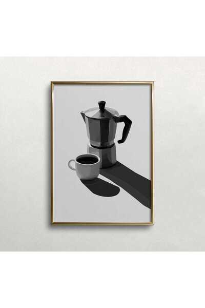 Moka Pot Sanat Baskısı: Siyah Beyaz Sanat - Kahve Fincanı - baskı