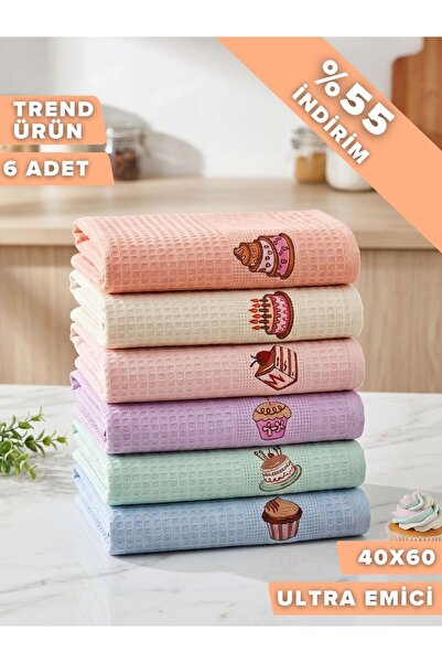 Papillon Tatlı Keyfi | 6’lı Mutfak Kurulama Bezi 40x60 | Nakışlı | Ultra Emic...