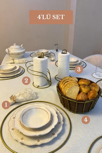 Edora Home مجموعة من 4 قطع ذهبية غير لامعة، حامل مناديل SuplaKuğu مكون من 6 ق...