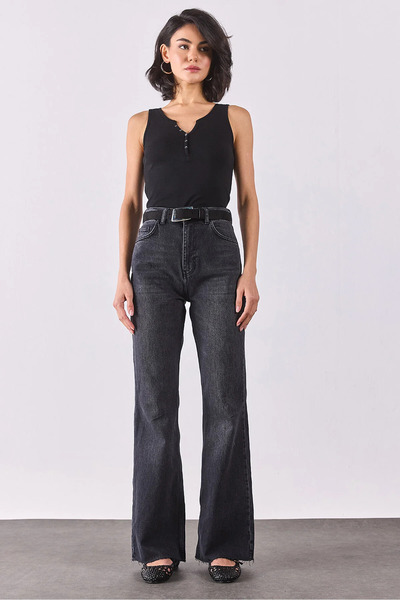 VENA Women's Kate High Waist Bootcut Black Jean Pants - Black