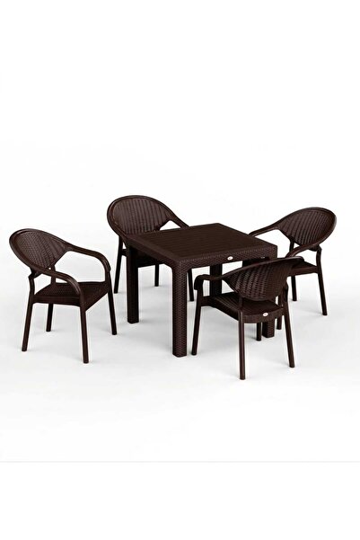 Asil Konsept 90 x 90 Bambu Plastik Rattan Camsız Bahçe Balkon Teras Kare Masa...