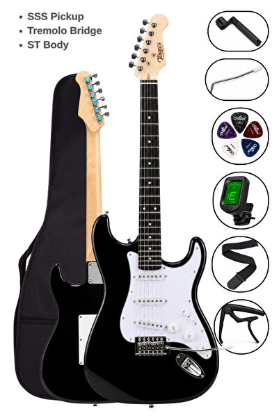 YANKI Torres ST-40BK Stratocaster Elektro Gitar Seti Siyah SSS Tremolo + Full...