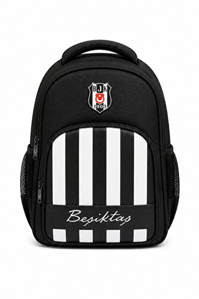 Beşiktaş Licensed Black and White Striped School Bag - Comfortable Backpack w...
