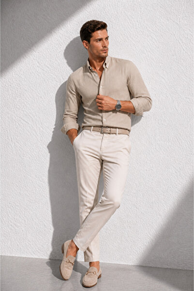 sepetx Erkek Müslin Oversize Yazlık Nefes Alan Rahat Kesim Casual Bej Gömlek