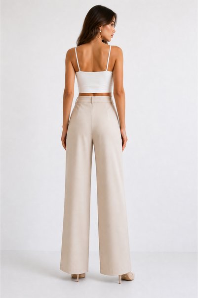 MODA GARDEN 35 Ar66 Women's High-Waisted Wide-Leg Pants – Pleated, Relaxed Fit, Stylish Casual Fabric Trousers