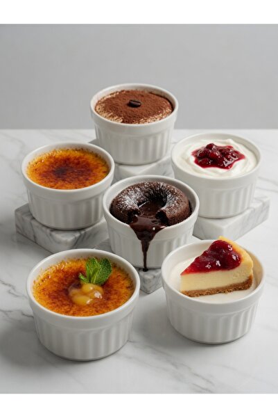 CeraLine Porselen sufle kabı 6 lı 10 cm beyaz