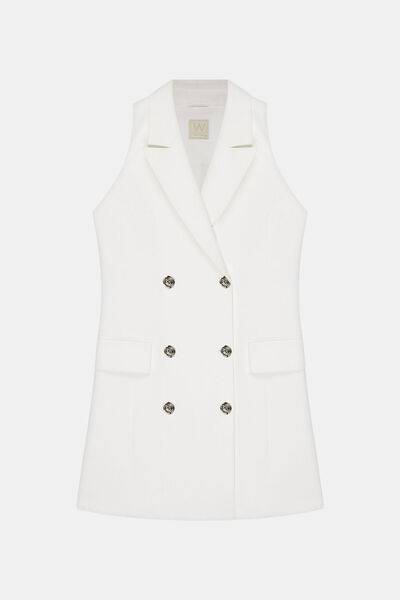 W Collection BEYAZ DÜZ DİZ ÜSTÜ ELBİSE