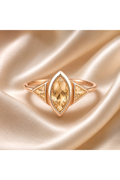 Cecile Jewellery Sarı Morganite Taşlı Mekik Gümüş Yüzük, 925 Ayar Zirkon Sarı...