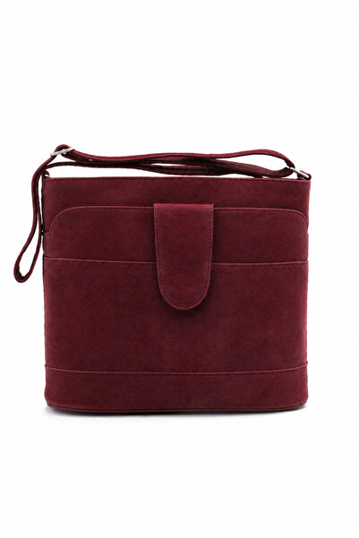 fubileather Genuine Suede Leather Women's Bag with Gold Detail and Cross Strap