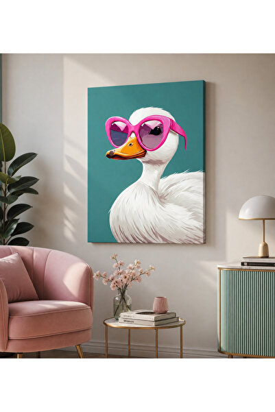 Mgi Design Tablou pe pânză cu rață cu ochelari roz – Decor de perete modern î...