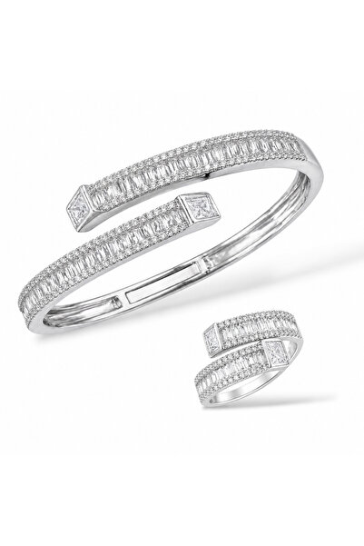 neslyaccessories White baguette stone ring and bracelet set