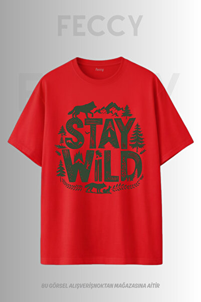 FECCY تي شيرت نسائي فاخر مطبوع عليه شعار Stay Wild للجنسين مقاس كبير، تي شيرت...