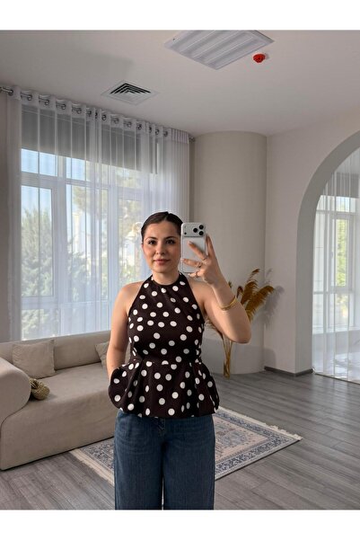 eyatelier Puantiyeli boyundan bağlamalı bluz
