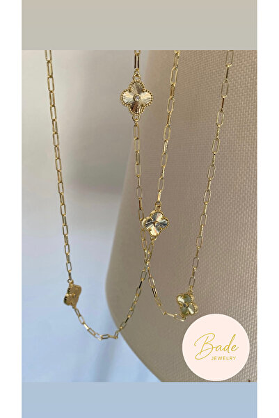 Bade Jewelry Fully Design Gold Yonca Detaylı Ataç Model Kararmaz Zincir (90+5...