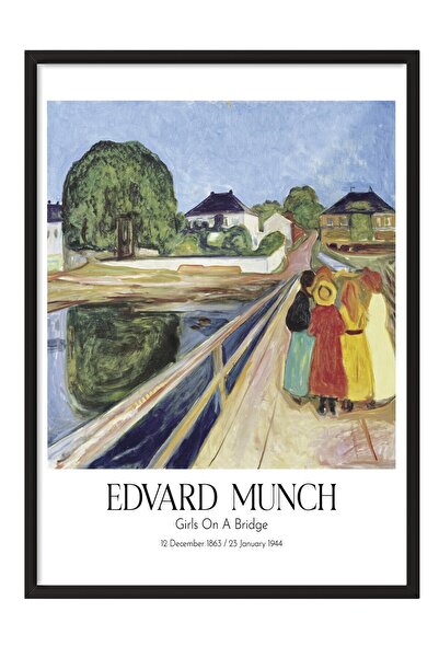 Postifull Edvard Munch - Devojke na mostu, slika u crnom okviru, umetnička se...