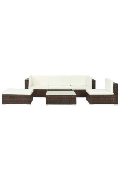 vidaxl Set mobilier de gradina cu perne, 6 piese, maro, poliratan