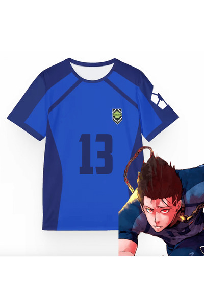 Toum Anime Blue Lock Mavi BAROU 13 Unisex Forma Unisex T-shirt