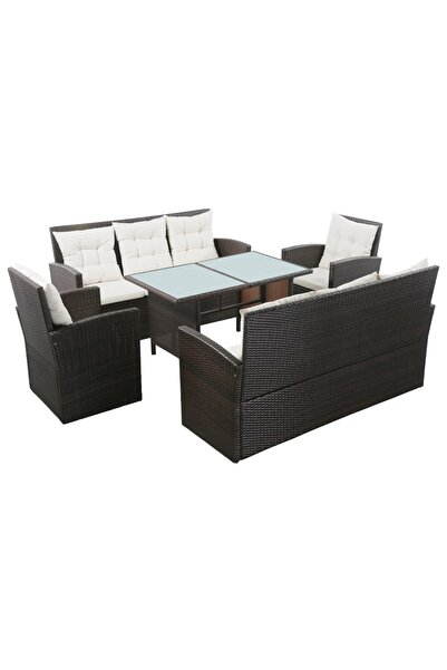 vidaxl Set mobilier de gradina cu perne, 5 piese, maro, poliratan
