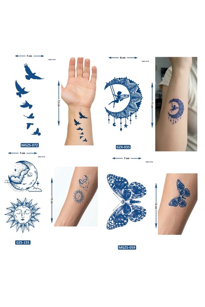 Airbrush Tattoo Küçük Boy 4 Adet Birden Yarı Kalıcı Geçici Dövme 1 Ay Kalıcı ...