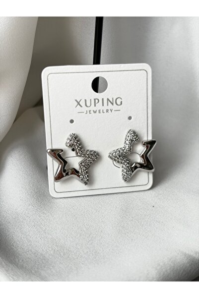 Silver Yıldız yarısı gömme taşlı küpe