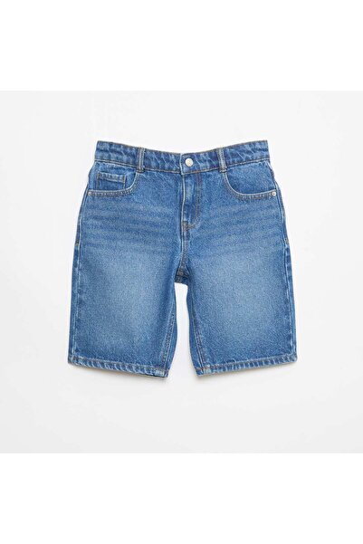 KIABI Slim Fit Stretch Cotton Denim Bermuda Shorts Blue