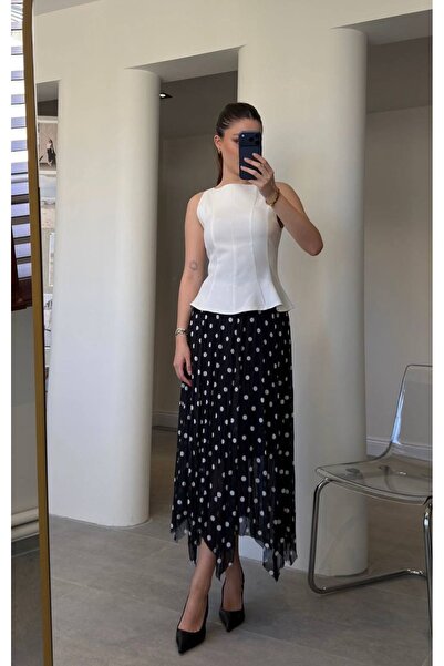 Mzr Collection KADIN ŞİFON PUANTİYELİ ASTARLI ETEK