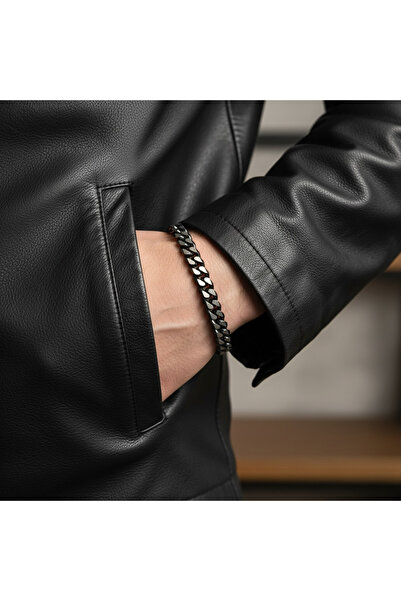 GLSVM Premium | Oksitli Black Gurmet Zincir Bileklik 10MM | 316L Paslanmaz Çelik