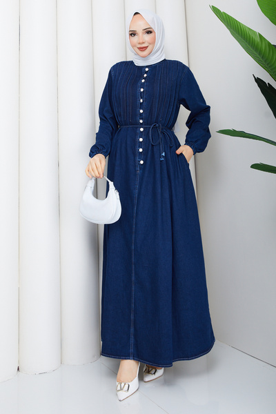 Pamuk Butik Kadın Nervür Detaylı Cepli Kot Elbise