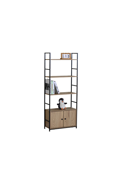 Target Home Βιβλιοθήκη Zeus-60 δρυς 58,6x23,5x144εκ. μαύρος μεταλλικός σκελετός