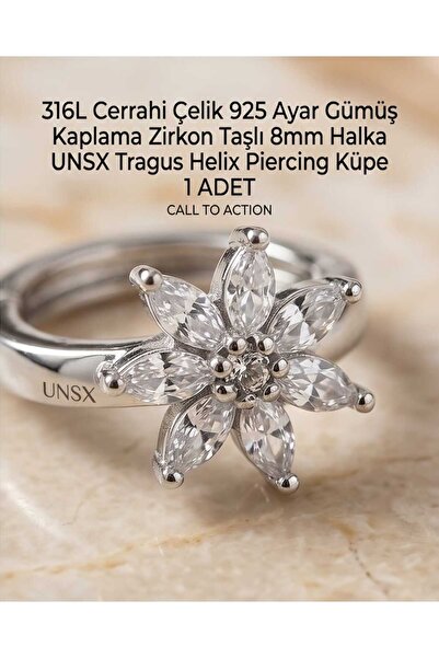 UygunGümüşçülük 316L Cerrahi Çelik Gümüş Kaplama Kararmaz Alerji Yapmaz Zirko...
