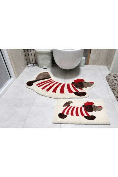 COLOSSEO El Yapımı Köpek Figürlü Klozet Banyo Halısı75x40cm KaymazTabanlı Taf...