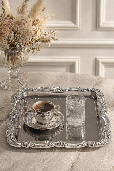 Kitchen Life Stainless Steel Square Silver Motif Patterned Coffee Presentatio...