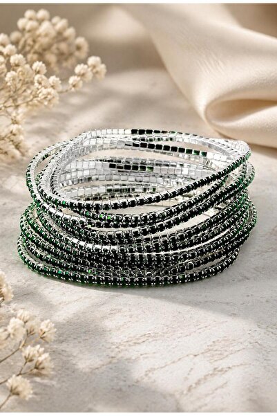YİĞİTKARANAKSESUAR Zircon Stone Triple Waterway Rubber Bracelet