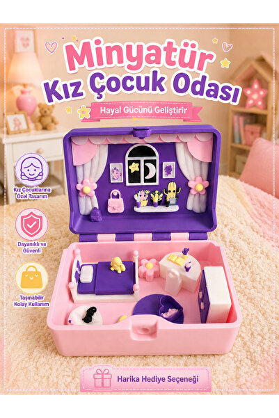 senayartstudio Minyatür Kız Odası Hobi Seti | Taşınabilir Diorama Maket | Kol...