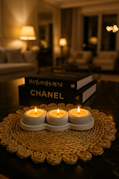 Elora dekorasyon 3'lü mumluk ve alt sunumluk -dekoratif tealight set
