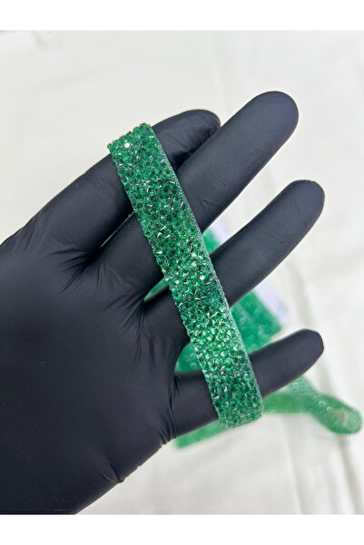 KAYA ARNİCA TEKSTİL Green Shiny Stone Strip Iron-On Strip 1.5 cm